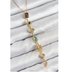 Pirinç Renkli Zirkon Taşlı Model Gold Renk Kadın Y Kolye