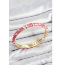 Mineli Pirinç Zirkon Taşlı Pembe Çiçek Motifli Gold Kadın Kelepçe