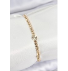 Pirinç Zirkon Taşlı Ezme Zincirli Kalp Model Gold Renk Kadın Bilekilk