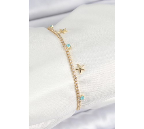 Pirinç Zirkon Taşlı Deniz Yıldızı Model Gold Renk Kadın Bilekilk Pirinç Zirkon Taşlı Deniz Yıldızı Model Gold Renk Kadın Bilekilk