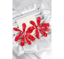 Pirinç Büyük Kırmızı Çiçek Model Kadın Küpe