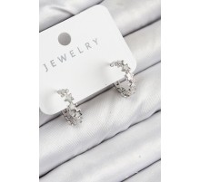 Pirinç Zirkon Taşlı Yıldız Model Gümüş Renk Kadın Küpe