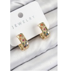 Pirinç Zirkon Taşlı Yıldız Desen Model Gold Renk Kadın Küpe