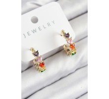 Pirinç Zirkon Taşlı Kalp Model Gold Renk Kadın Küpe