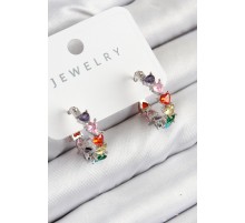 Pirinç Zirkon Taşlı Kalp Model Gümüş Renk Kadın Küpe