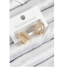 Pirinç Zirkon Taşlı Kıvrımlı Model Gold Renk Kadın Küpe