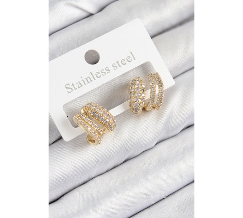 Pirinç Zirkon Taşlı Kıvrımlı Model Gold Renk Kadın Küpe Pirinç Zirkon Taşlı Kıvrımlı Model Gold Renk Kadın Küpe