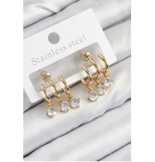 Pirinç Sallantılı Zirkon Taşlı Model Gold Renk Kadın Küpe