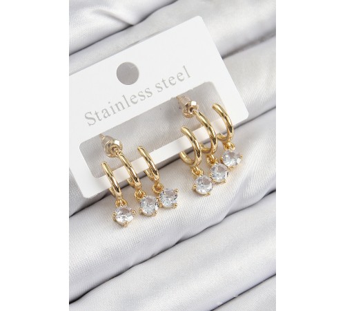 Pirinç Sallantılı Zirkon Taşlı Model Gold Renk Kadın Küpe Pirinç Sallantılı Zirkon Taşlı Model Gold Renk Kadın Küpe
