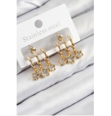 Pirinç Zirkon Taşlı Sallantılı Yıldız Model Gold Renk Kadın Küpe