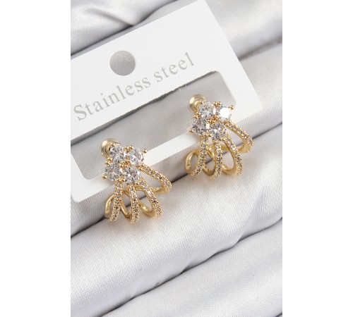 Pirinç Zirkon Taşlı Model Gold Renk Kadın Küpe Pirinç Zirkon Taşlı Model Gold Renk Kadın Küpe