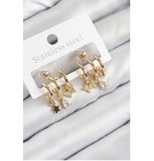 Pirinç Zirkon Taşlı Yıldız Ve Kelebek Model Gold Renk Kadın Küpe
