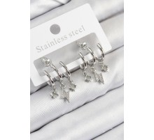 Pirinç Zirkon Taşlı Şimşek Model Gümüş Renk Kadın Küpe