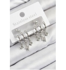 Pirinç Zirkon Taşlı Şimşek Model Gümüş Renk Kadın Küpe