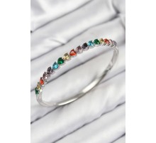 Pirinç Renkli Zirkon Taşlı Kalp Model Gümüş Renk Kadın Kelepçe