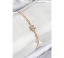 Pirinç Zirkon Taşlı Çiçek Model Gold Renk Kadın Bileklik