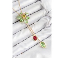 VIP Pirinç Zirkon Taşlı Çiçek Model Gold Renk Asansörlü Kadın Kolye