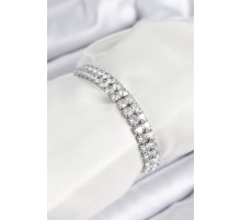 Pirinç Zirkon Taşlı Çift Sıra Kare Model Gümüş Renk Asansörlü Kadın Bileklik