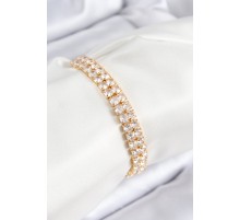 Pirinç Zirkon Taşlı Çift Sıra Kare Model Gold Renk Asansörlü Kadın Bileklik