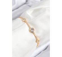 Pirinç Zirkon Taşlı Daire Model Gold Renk Asansörlü Kadın Bileklik