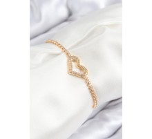 Pirinç Zirkon Taşlı Kalp Model Gold Renk Asansörlü Kadın Bileklik