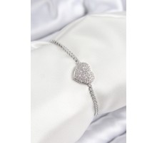 Pirinç Zirkon Taşlı Kalp Model Gümüş Renk Asansörlü Kadın Bileklik