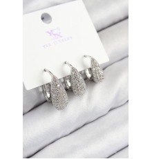 Pirinç Zirkon Taşlı 3'lü Damla Model Gümüş Renk Kadın Küpe