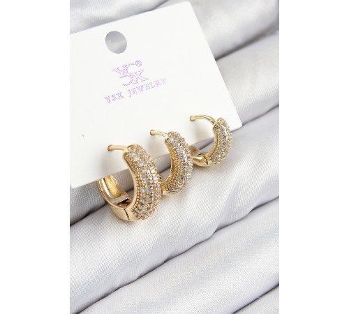 Pirinç Zirkon Taşlı 3'lü Halka Model Gold Renk Kadın Küpe Pirinç Zirkon Taşlı 3'lü Halka Model Gold Renk Kadın Küpe