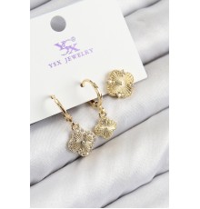 Pirinç Zirkon Taşlı 3'lü Yonca Model Gold Renk Kadın Küpe