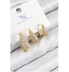 Pirinç Zirkon Taşlı 3'lü Damla Model Gold Renk Kadın Küpe