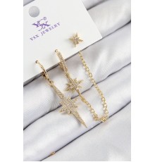 Pirinç Zirkon Taşlı 3'lü Kutup Yıldızı Model Gold Renk Kadın Küpe