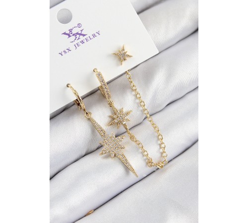 Pirinç Zirkon Taşlı 3'lü Kutup Yıldızı Model Gold Renk Kadın Küpe Pirinç Zirkon Taşlı 3'lü Kutup Yıldızı Model Gold Renk Kadın Küpe