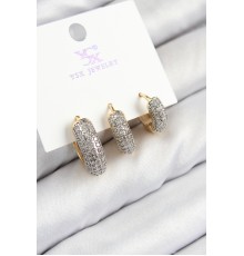 Pirinç Zirkon Taşlı 3'lü Halka Model Gold Ve Gümüş Renk Kadın Küpe
