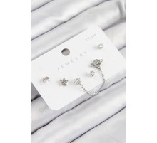 Pirinç Zirkon Taşlı Yıldız Ve Gezegen Model Gümüş Renk 925 Ayar Gümüş Çivi Kadın Küpe Set