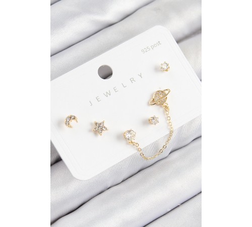 Pirinç Zirkon Taşlı Yıldız Ve Gezegen Model Gold Renk 925 Ayar Gümüş Çivi Kadın Küpe Set Pirinç Zirkon Taşlı Yıldız Ve Gezegen Model Gold Renk 925 Ayar Gümüş Çivi Kadın Küpe Set