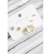 Pirinç Zirkon Taşlı Kelebek Model Gold Renk 925 Ayar Gümüş Çivi Kadın Küpe Set