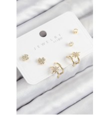 Pirinç Zirkon Taşlı Kutup Yıldızı Model Gold Renk 925 Ayar Gümüş Çivi Kadın Küpe Set
