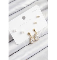Pirinç Zirkon Taşlı Sallantılı Damla Model Gold Renk 925 Ayar Gümüş Çivi Kadın Küpe Set