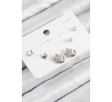 Pirinç Zirkon Taşlı Yıldız Model Gümüş Renk 925 Ayar Gümüş Çivi Kadın Küpe Set