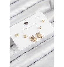 Pirinç Zirkon Taşlı Yıldız Model Gold Renk 925 Ayar Gümüş Çivi Kadın Küpe Set