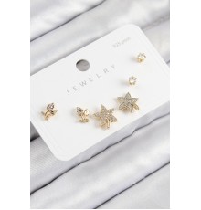 Pirinç Zirkon Taşlı Yıldız Ve Gül Model Gold Renk 925 Ayar Gümüş Çivi Kadın Küpe Set