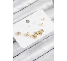 Pirinç Zirkon Taşlı Kelebek Model Gold Renk 925 Ayar Gümüş Çivi Kadın Küpe Set