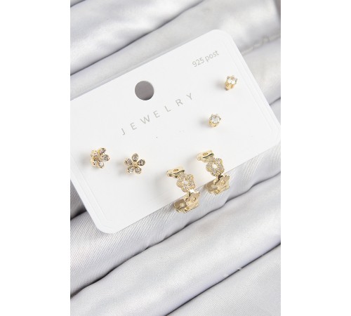 Pirinç Zirkon Taşlı Halka Model Gold Renk 925 Ayar Gümüş Çivi Kadın Küpe Set Pirinç Zirkon Taşlı Halka Model Gold Renk 925 Ayar Gümüş Çivi Kadın Küpe Set