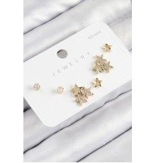 Pirinç Zirkon Taşlı Yıldız Model Gold Renk 925 Ayar Gümüş Çivi Kadın Küpe Set