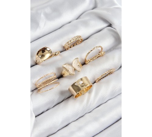 Pirinç Kelebek Model Gold Renk Kadın Yüzük Kombin Set Pirinç Kelebek Model Gold Renk Kadın Yüzük Kombin Set