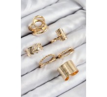 Pirinç Yaprak Model Gold Renk Kadın Yüzük Kombin Set
