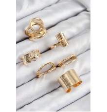 Pirinç Yaprak Model Gold Renk Kadın Yüzük Kombin Set