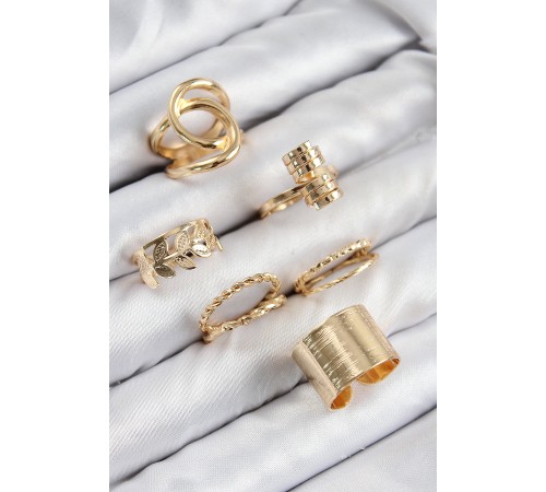Pirinç Yaprak Model Gold Renk Kadın Yüzük Kombin Set Pirinç Yaprak Model Gold Renk Kadın Yüzük Kombin Set