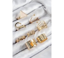 Pirinç Üçgen Model Gold Renk Kadın Yüzük Kombin Set