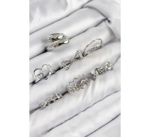 Pirinç Zirkon Taşlı Fiyonk Ve Kalp Model Gümüş Renk Kadın Yüzük Kombin Set